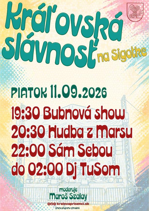 Program na piatok 11.09.2026 Kráľovská slávnosť 2026
