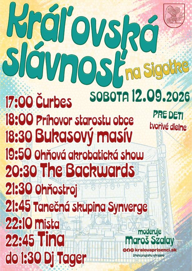 Program sobota 12.09.2026 Kráľovská slávnosť 2026